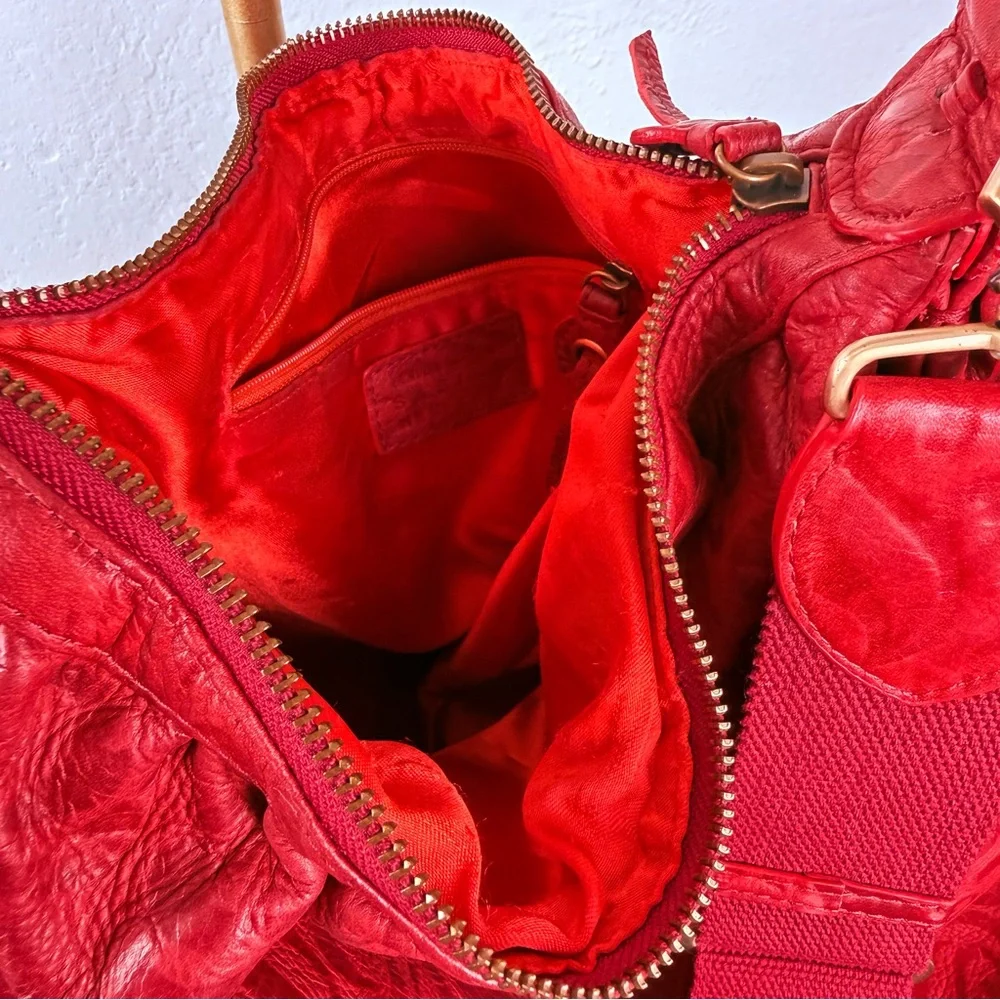 SABINA NEW YORK Red Embossed Leather Hobo Bag Tassels Vintage